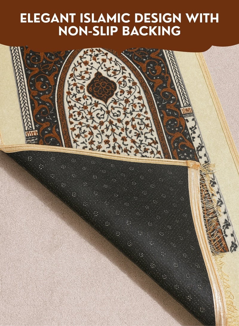 JUNI Premium Velvet Thick Prayer Mat 70×110 cm with FREE Prayer Beads (Tasbih) – Soft Padded Janamaz Musallah, Embossed Anti-Slip Base & Fringed Edges – Ideal for Daily Salah, Umrah, Hajj & Ramadan Gift - Image 2